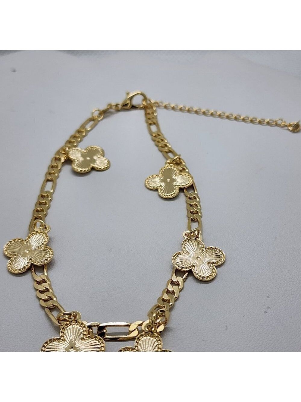Brand New Brazilian 18k Gold Filled Six Clover Anklet - Picture 3 of 4